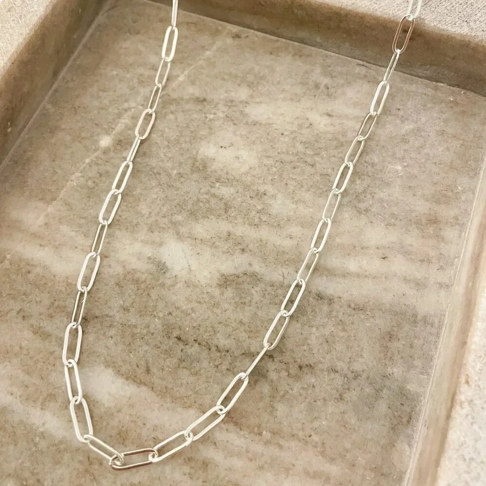 925 Sterling Silver Paperclip Necklace Minimalist Stacking Layer Necklace